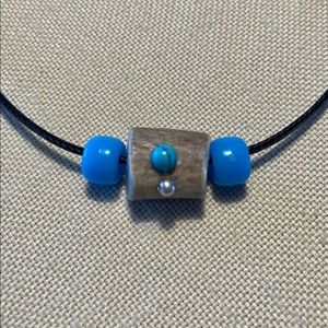Mule Deer Antler Turquoise Silver Tone Bead Necklace